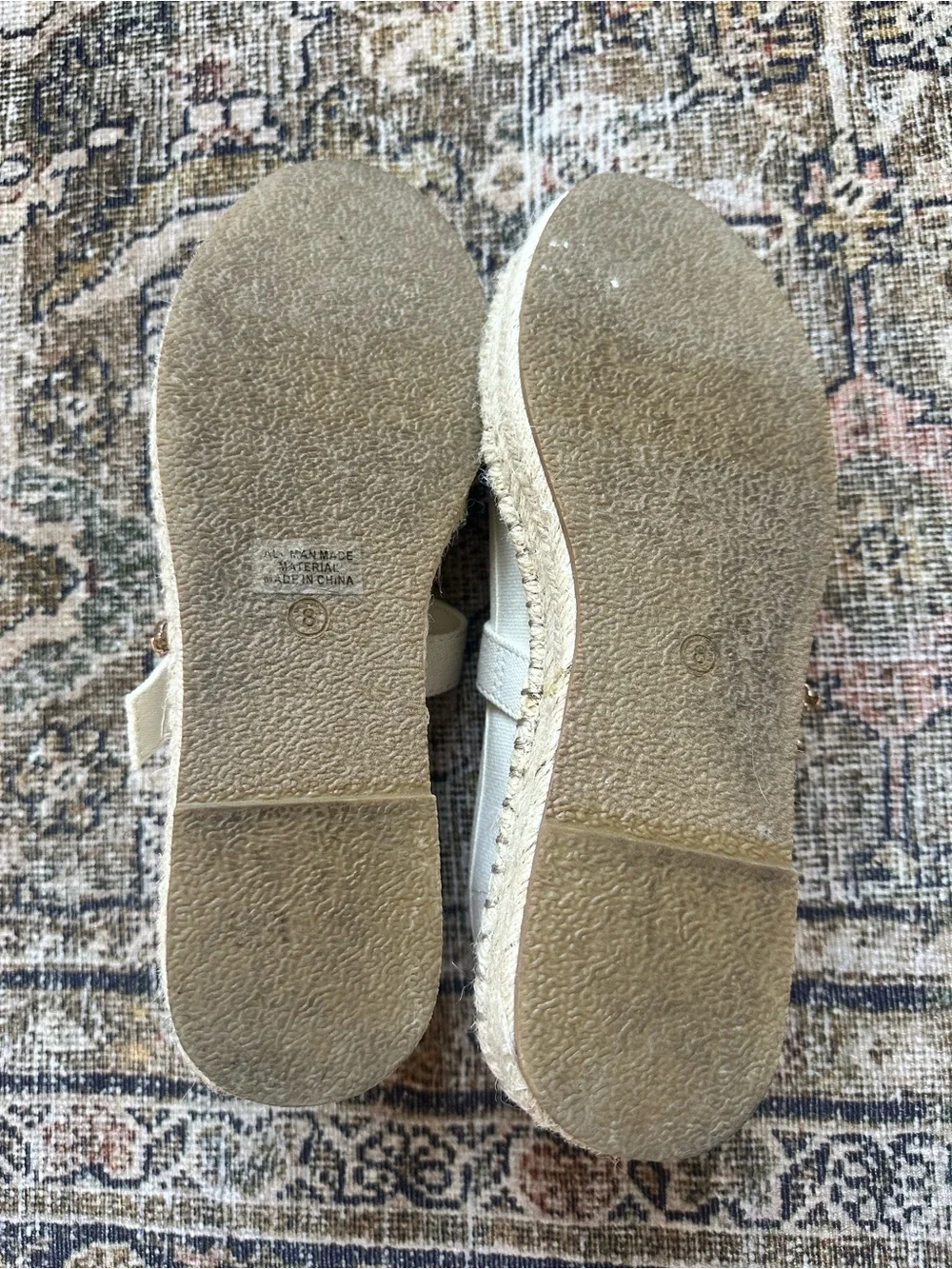 Women’s Cream Mary Jane Espadrille Flats with Gold Buckle